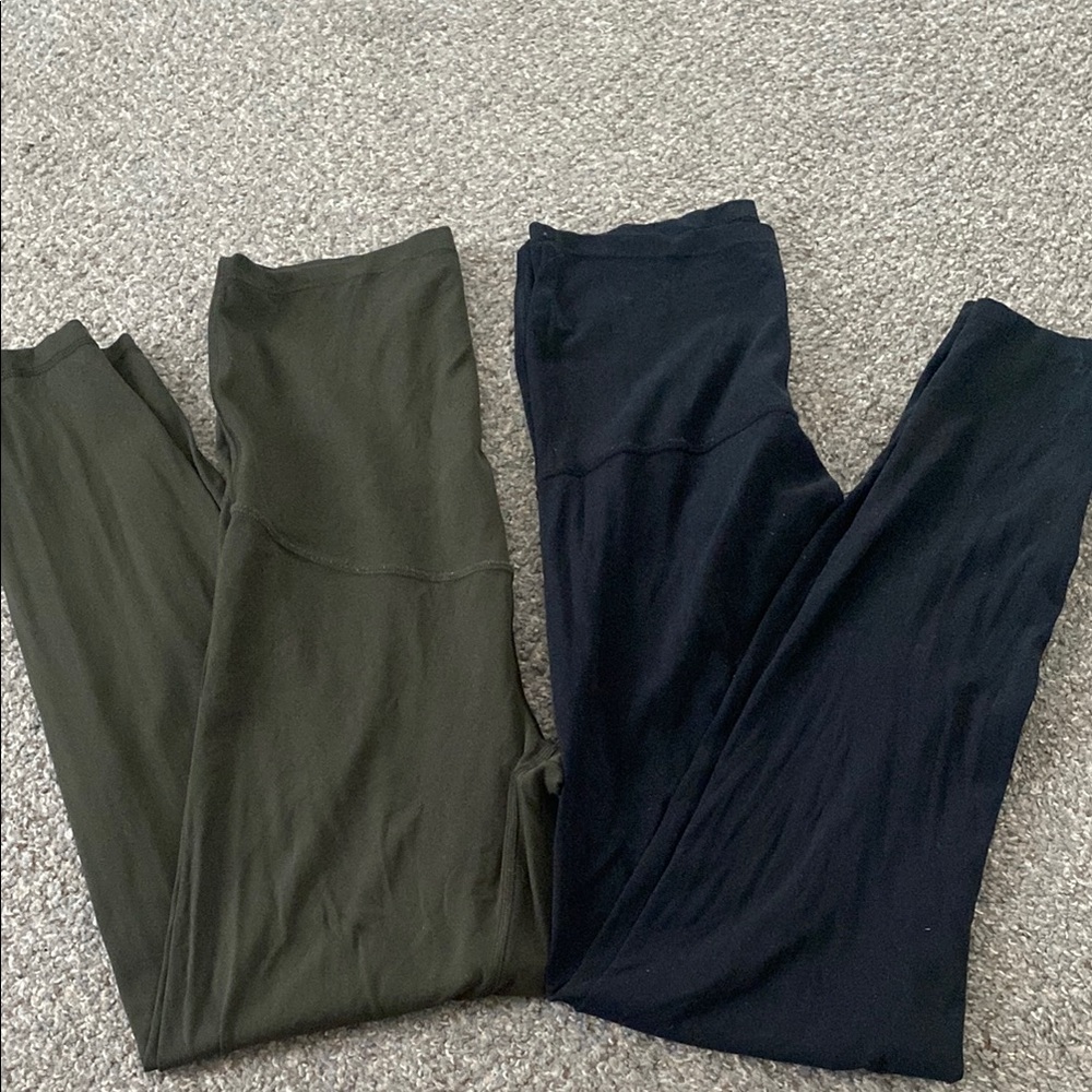 Maternity leggings, size small. Olive green and black.